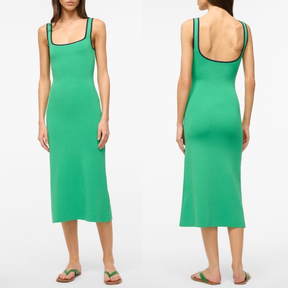 STAUD Paityn Sleeveless Fitted Midi Sweater Dress Seaweed Navy Large NWT - Picture 3 of 17